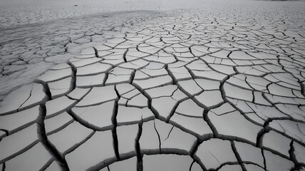 Cracked earth texture in black and white