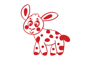 Red spotted calf standing on a white background and smiling sweetly showing playful whimsy