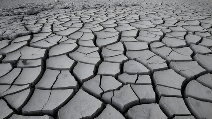 Cracked earth texture in black and white