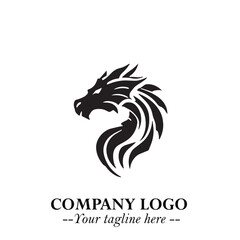 Head of Dragon Logo Symbol Black on White Background in Bold Mythical Vector Design for Power Branding
