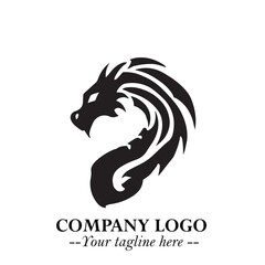 Head of Dragon Logo Symbol Black on White Background in Bold Mythical Vector Design for Power Branding