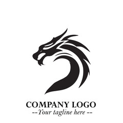 Head of Dragon Logo Symbol Black on White Background in Bold Mythical Vector Design for Power Branding