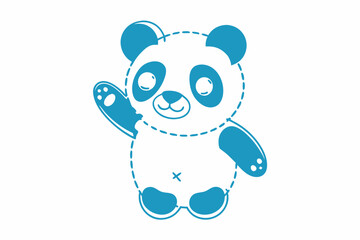 Turquoise panda waving with a stitched border sits on white background, inviting connection