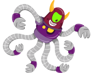 Cartoon Octopus Alien Robot Illustration with Tentacles