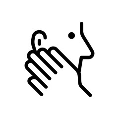 Hand Covering Mouth of Face Silhouette Outline on Transparent Background Depicting Hush Gesture in Black and White Simple Minimalist Design