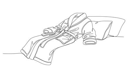 Fleece robe on bed in minimalist line art style