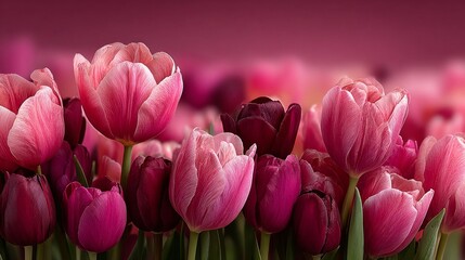 Fototapeta premium Vibrant Pink and Magenta Tulips in Full Bloom Against a Soft Blurred Background
