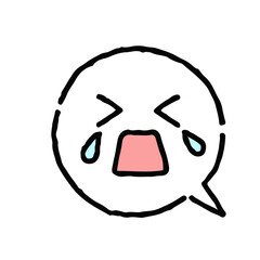 大泣きしている顔・手描き・白地ふきだし