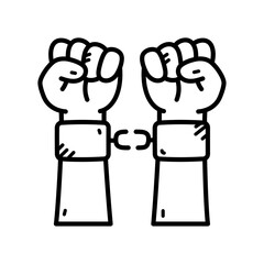 Hands Shackled in Minimalist Black and White Doodle on Transparent Background Depicting Labor Justice and Freedom Concept