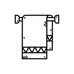 Hanging Clean Towel Doodle Icon Illustration in Black and White on Transparent Background for Hygiene and Household Concepts