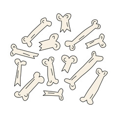 Scattering of bones isolated on white background. Vector illustration for event decor, packaging design, greeting cards and stickers. Holiday design elements.