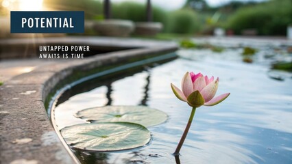 Vibrant pink water lily flower blooming in a serene water garden