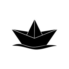 Paper boat floating alone on transparent background silhouette