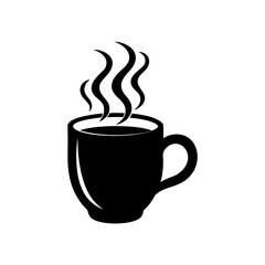 Steaming hot coffee mug on transparent background silhouette