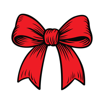 Red ribbon vector with thick outline for gift decoration