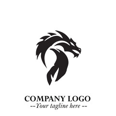 Head of Dragon Logo Symbol Black on White Background in Bold Mythical Vector Design for Power Branding