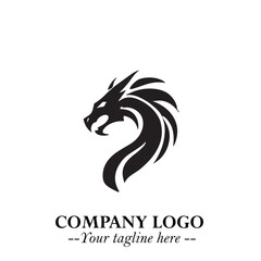 Head of Dragon Logo Symbol Black on White Background in Bold Mythical Vector Design for Power Branding