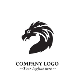Head of Dragon Logo Symbol Black on White Background in Bold Mythical Vector Design for Power Branding