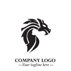 Head of Dragon Logo Symbol Black on White Background in Bold Mythical Vector Design for Power Branding