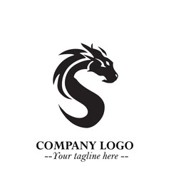Head of Dragon Logo Symbol Black on White Background in Bold Mythical Vector Design for Power Branding