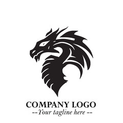 Head of Dragon Logo Symbol Black on White Background in Bold Mythical Vector Design for Power Branding