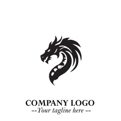 Head of Dragon Logo Symbol Black on White Background in Bold Mythical Vector Design for Power Branding