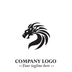 Head of Dragon Logo Symbol Black on White Background in Bold Mythical Vector Design for Power Branding