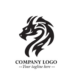 Head of Dragon Logo Symbol Black on White Background in Bold Mythical Vector Design for Power Branding
