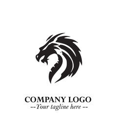 Head of Dragon Logo Symbol Black on White Background in Bold Mythical Vector Design for Power Branding