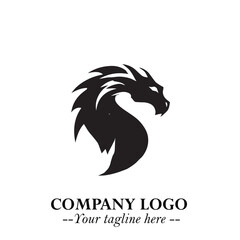 Head of Dragon Logo Symbol Black on White Background in Bold Mythical Vector Design for Power Branding