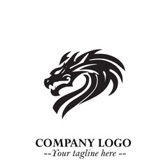 Head of Dragon Logo Symbol Black on White Background in Bold Mythical Vector Design for Power Branding