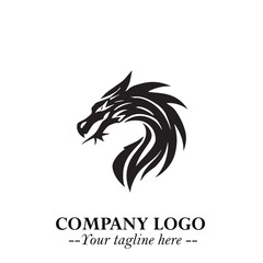 Head of Dragon Logo Symbol Black on White Background in Bold Mythical Vector Design for Power Branding