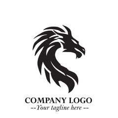 Head of Dragon Logo Symbol Black on White Background in Bold Mythical Vector Design for Power Branding