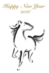 筆タッチの馬の年賀状
