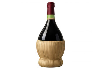 Italian red wine fiasco bottle with straw basket, traditional tuscan alcohol drink, transparent background
