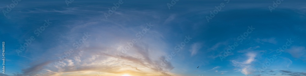 Wall mural seamless 360 hdr spherical panorama of sunset sky with vibrant pink cirrus clouds. full zenith or sk