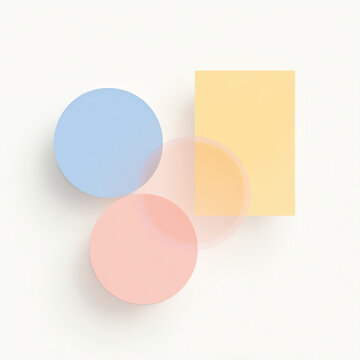 Abstract geometric shapes with soft pastel colors on a white background, minimalist design, modern illustration.