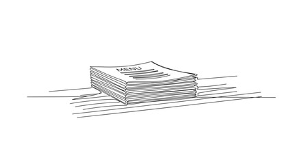 Stack of menus on wooden bar in minimalist line art style