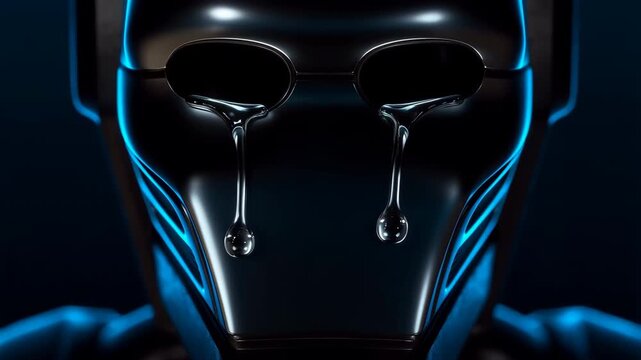Futuristic robot face crying with melting tears