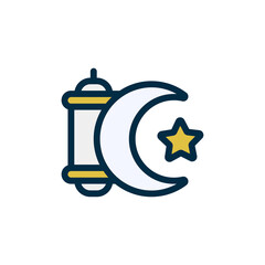Iconic Crescent Moon and Star with Lantern Symbolizing Islam on Transparent Backdrop