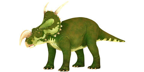 Detailed illustration of a green Triceratops dinosaur