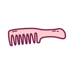 Illustration of a Pink Comb with Dark Purple Outlines on a White Background Haircare Grooming Isolated Flat Design