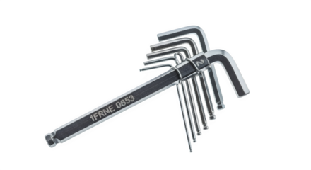Set of hex keys isolated on transparent background, also known as allen wrenches, used to drive bolts and screws with hexagonal sockets