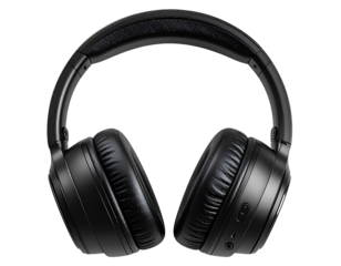 Modern Black Wireless Over-Ear Headphones, Front View, Sleek Design, Isolated 