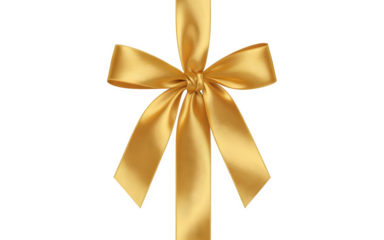 Minimalist digital artwork of a glowing gold satin ribbon and bow placed diagonally on transparent background, showcasing modern elegance and timeless festive luxury.