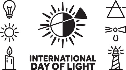 International Day of Light illustration with light source icons