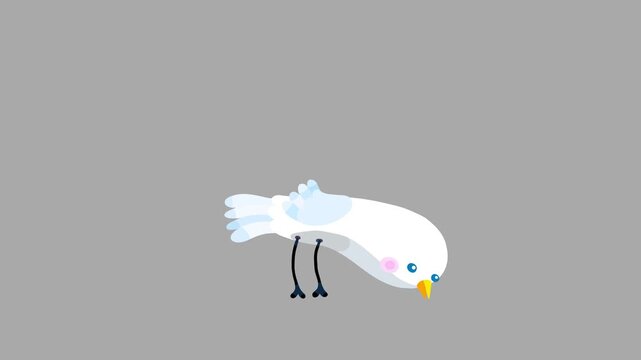 Bird white cartoon animation character pecking eating isolated. Blinking eyes seamless loop behaviour. 