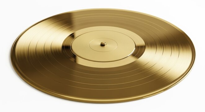Lustrous metallic vinyl record with grooves, symbolizing a prestigious music award. - Powered by Adobe