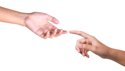 feMale hand extending a helping hand on white background, hand isolated on white background. clipping path.