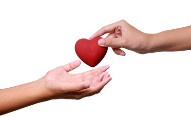 Naklejka na ściany i meble Woman hands giving a red heart, health care, organ donation, family life insurance, world heart day, world health day, praying concept. clipping path. Naklejka na ściany i meble Woman hands giving a red heart, health care, organ donation, family life insurance, world heart day, world health day, praying concept. clipping path.